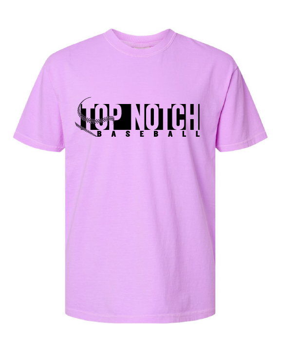 Top Notch Baseball Threads Short Sleeve distressed Purple Bolt.  (Neon Violet and Violet are Comfort Colors)