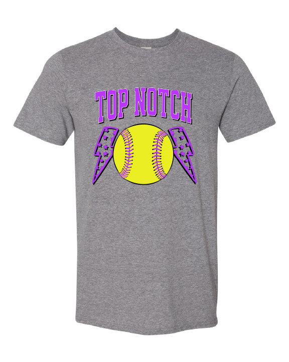 Top Notch Softball Short Sleeve Purple Bolt.  (Neon Violet and Violet are Comfort Colors)