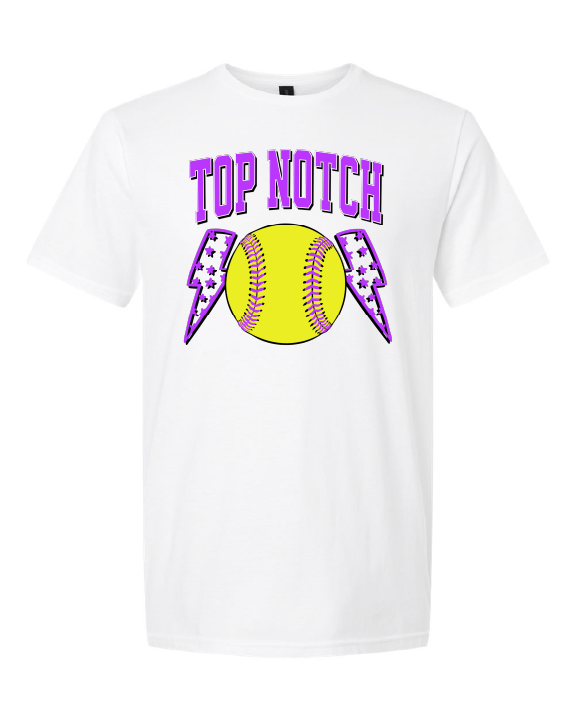 Top Notch Softball Short Sleeve Purple Bolt.  (Neon Violet and Violet are Comfort Colors)