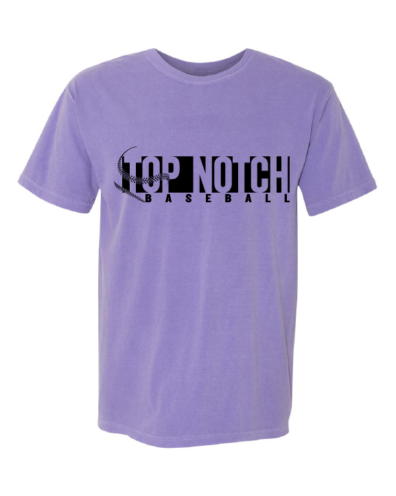 Top Notch Baseball Threads Short Sleeve distressed Purple Bolt.  (Neon Violet and Violet are Comfort Colors)
