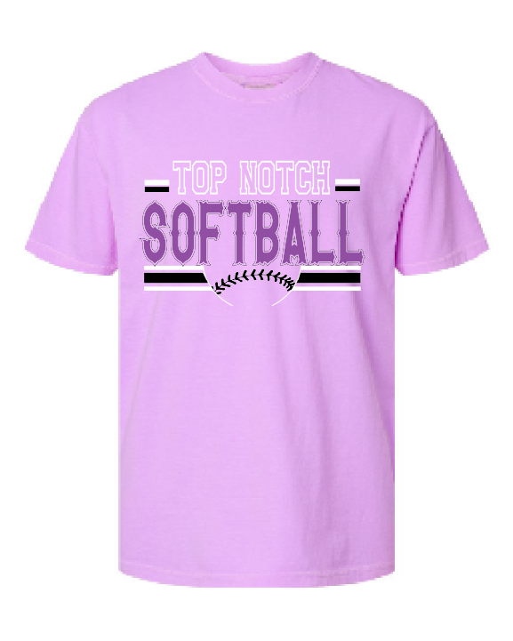 Top Notch Softball Stripes Black & white Short Sleeve (Neon Violet and Violet are Comfort Colors)