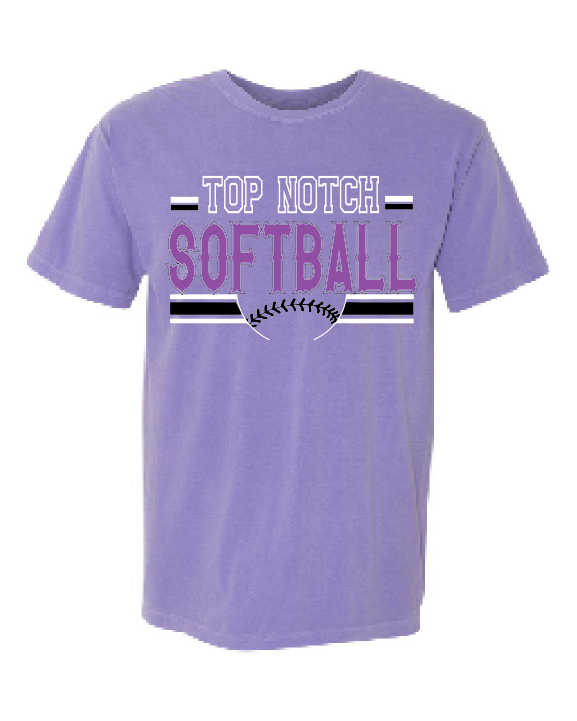 Top Notch Softball Stripes Black & white Short Sleeve (Neon Violet and Violet are Comfort Colors)