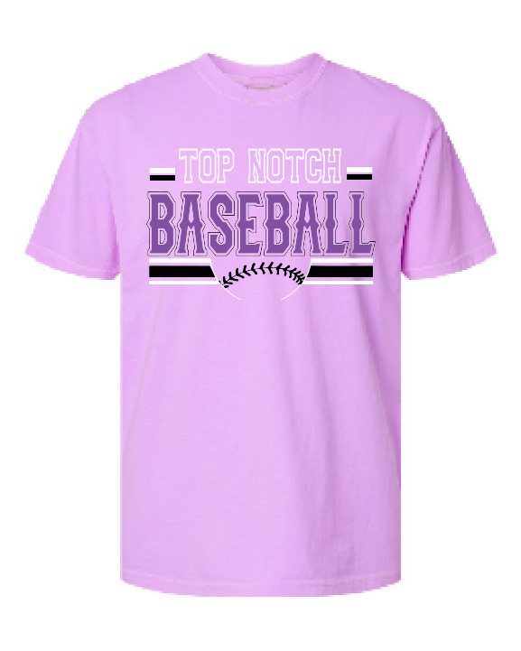 Top Notch Baseball Stripes Black & white Short Sleeve (Neon Violet and Violet are Comfort Colors)
