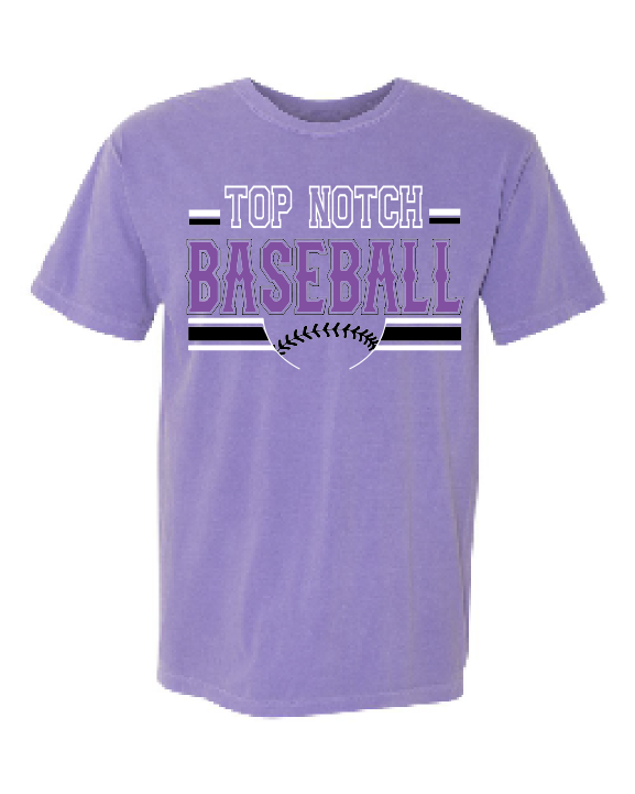 Top Notch Baseball Stripes Black & white Short Sleeve (Neon Violet and Violet are Comfort Colors)