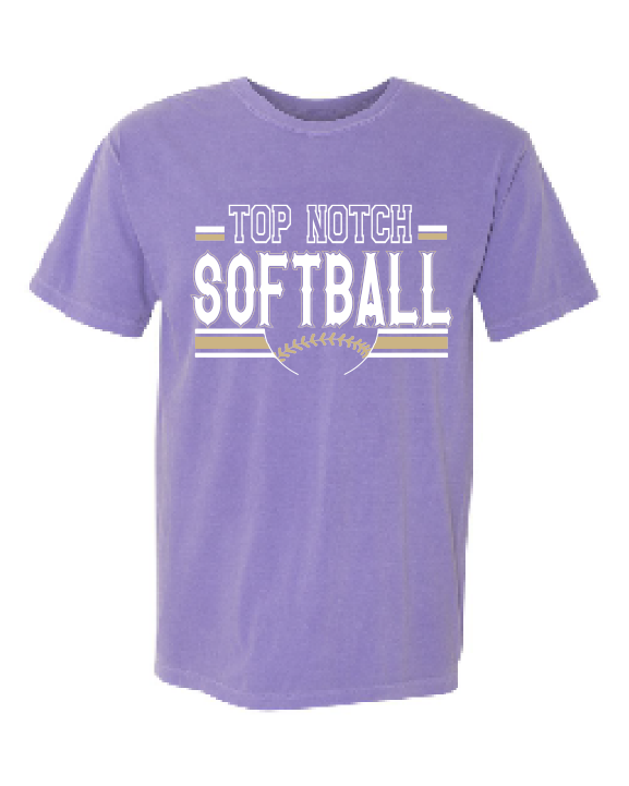 Top Notch Softball Stripes gold & white Short Sleeve (Neon Violet and Violet are Comfort Colors)