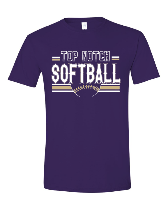 Top Notch Softball Stripes gold & white Short Sleeve (Neon Violet and Violet are Comfort Colors)