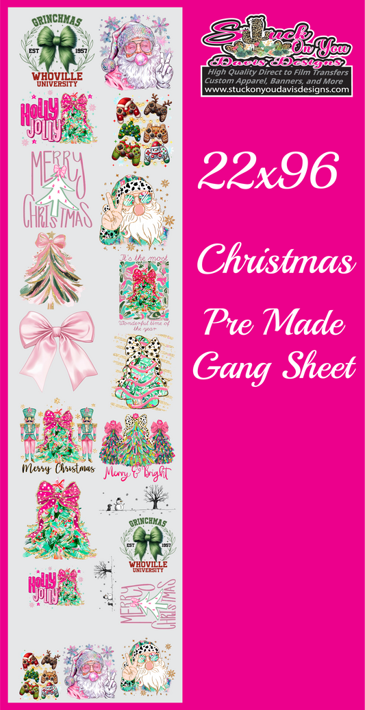 22x96 Christmas Pre Made Gang Sheet (Adult and Youth Sizes)