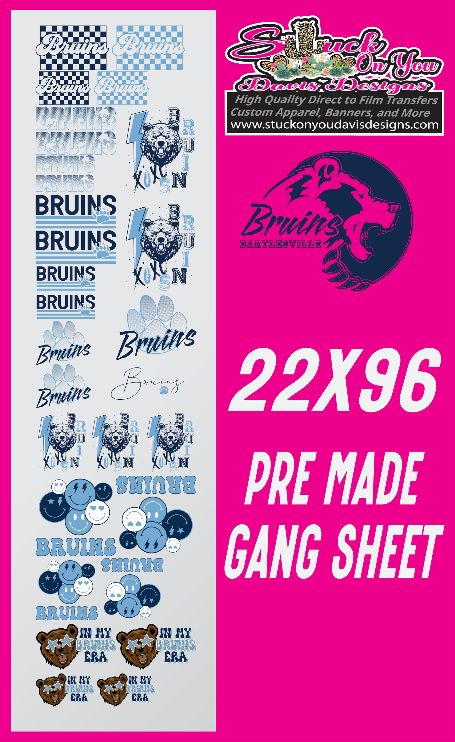 22x96 Bruins Pre Made Gang Sheet