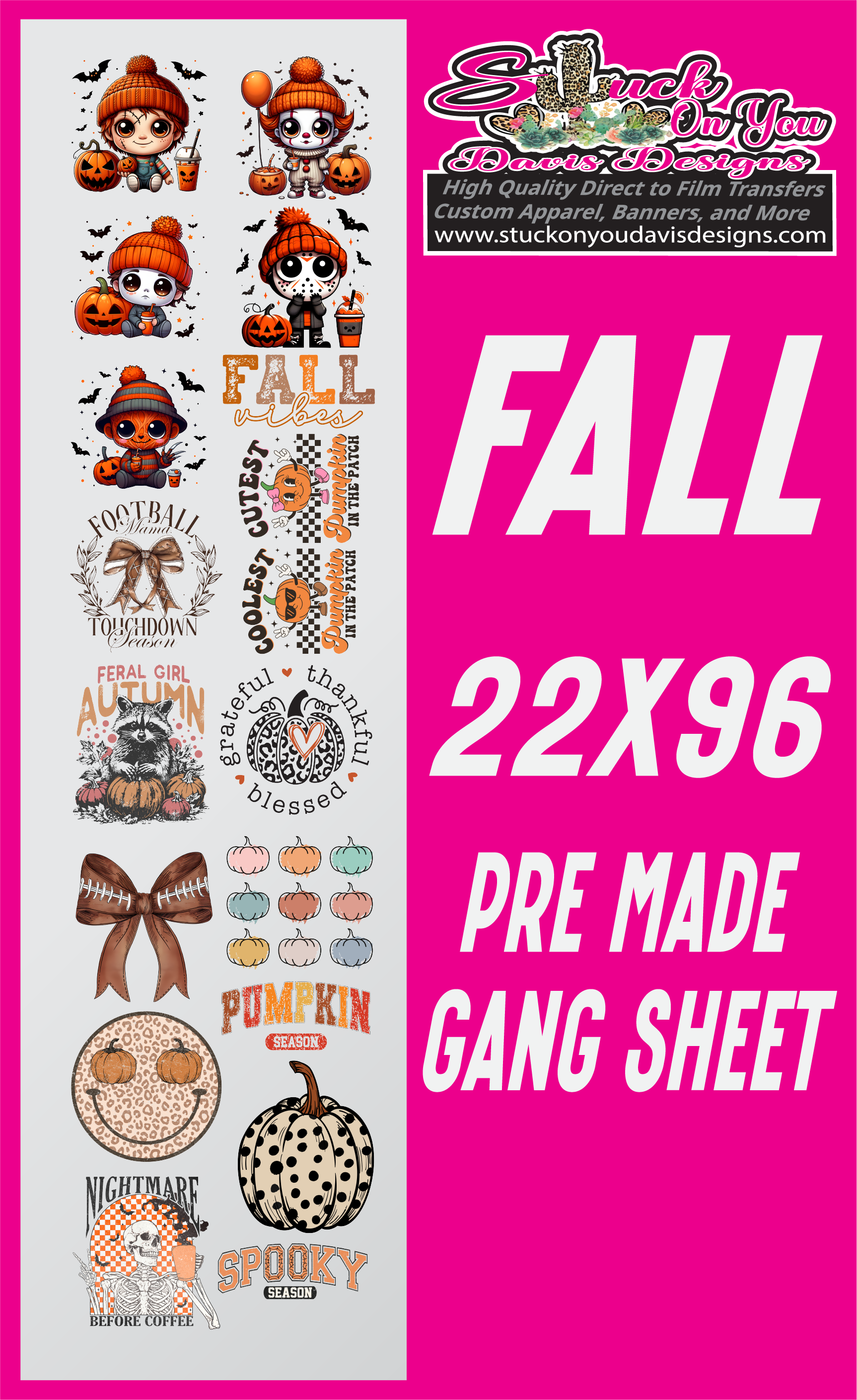 Pre Made Fall Gang Sheet (22x96) – Stuck On You Davis Designs